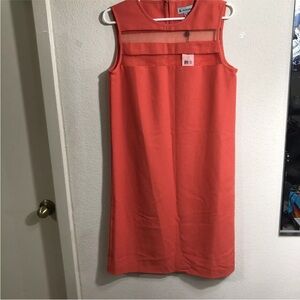Ava & Aiden Womens shift dress size 6 Orange Sleeveless Mesh Cutout Chest Career